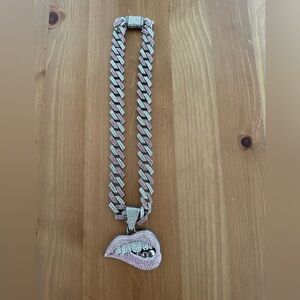 Iced Out Pink Icey Chain With Lip Bite Pendant